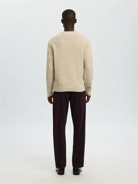 SLHTOM LS KNIT STRUCTURE CREW NECK oatmeal