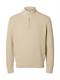 SLHTOM LS KNIT STRUCTURE HALF ZIP oatmeal