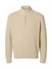SLHTOM LS KNIT STRUCTURE HALF ZIP oatmeal