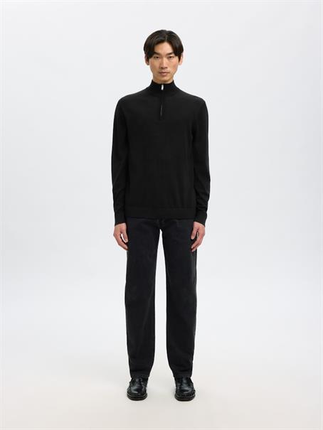 SLHTRAY LS KNIT MERINO HALF ZIP NOOS black