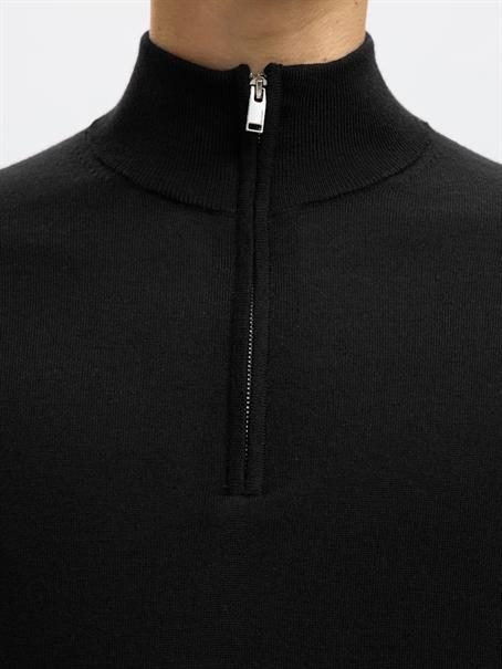 SLHTRAY LS KNIT MERINO HALF ZIP NOOS black