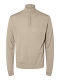 SLHTRAY LS KNIT MERINO HALF ZIP NOOS kelp