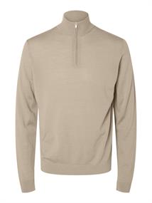 SLHTRAY LS KNIT MERINO HALF ZIP NOOS kelp