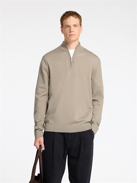 SLHTRAY LS KNIT MERINO HALF ZIP NOOS kelp