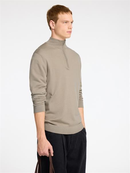 SLHTRAY LS KNIT MERINO HALF ZIP NOOS kelp