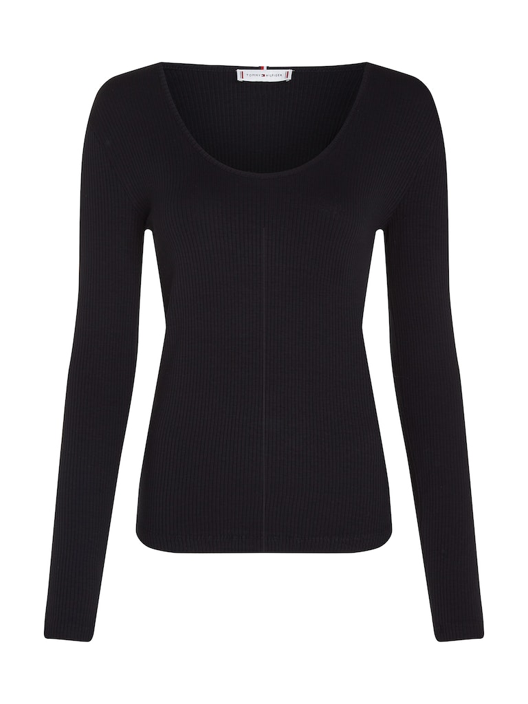 Tommy Hilfiger Damen Longsleeve SLIM 5X2 RIB SCOOP-NK LS calico 