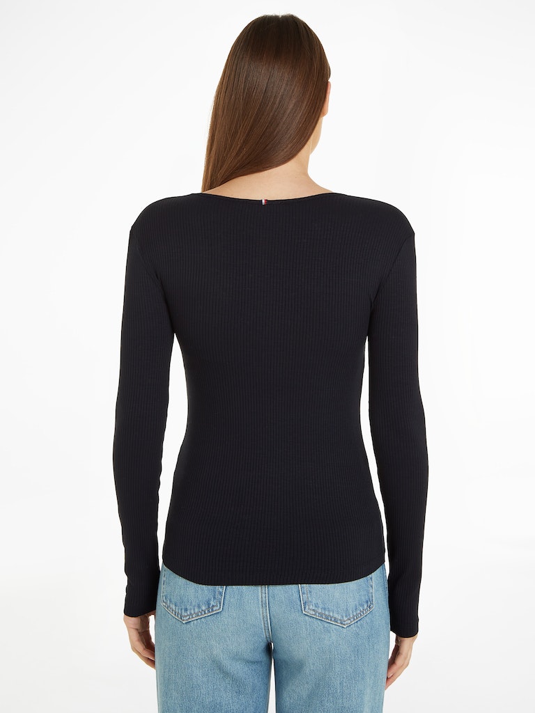 Tommy Hilfiger Damen Longsleeve SLIM 5X2 RIB SCOOP-NK LS calico  