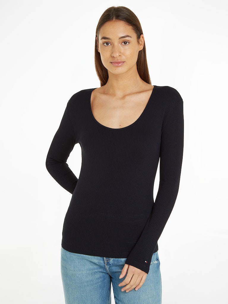 Tommy Hilfiger Damen Longsleeve SLIM 5X2 RIB SCOOP-NK LS calico  