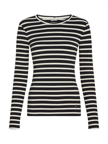 SLIM 5X2 RIB STRIPE C-NK LS breton stp- black- calico