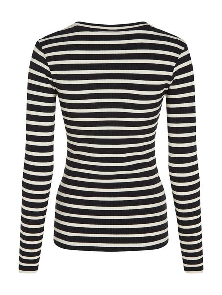 SLIM 5X2 RIB STRIPE C-NK LS breton stp- black- calico