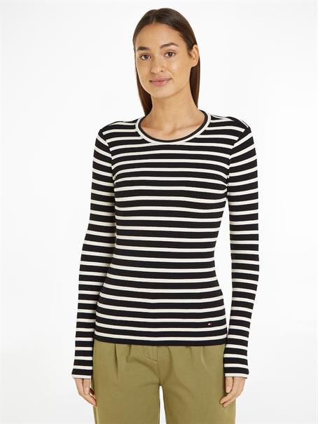 SLIM 5X2 RIB STRIPE C-NK LS breton stp- black- calico