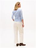 SLIM CODY BOAT-NK 3/4SLV brisk blue- ecru stp