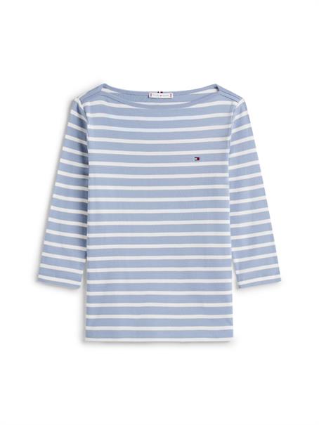 SLIM CODY BOAT-NK 3/4SLV brisk blue- ecru stp