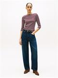 SLIM CODY BOAT-NK 3/4SLV deep burgundy- ecru stp