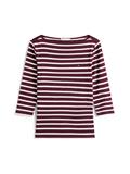 SLIM CODY BOAT-NK 3/4SLV deep burgundy- ecru stp