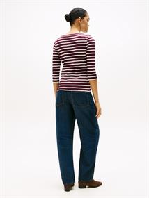 SLIM CODY BOAT-NK 3/4SLV deep burgundy- ecru stp