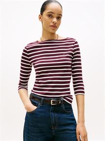 SLIM CODY BOAT-NK 3/4SLV deep burgundy- ecru stp