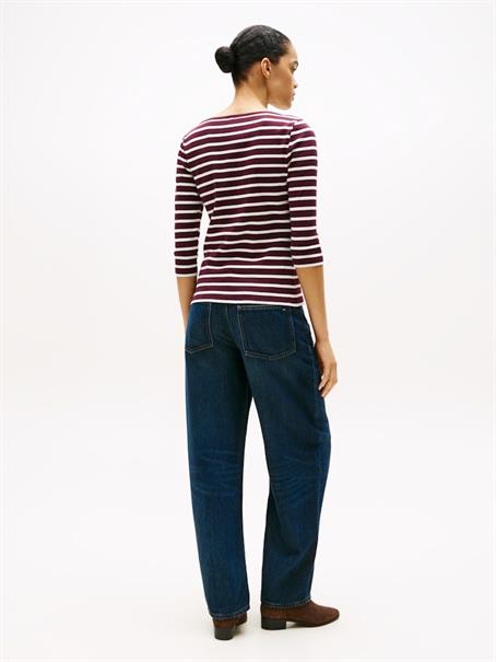 SLIM CODY BOAT-NK 3/4SLV deep burgundy- ecru stp