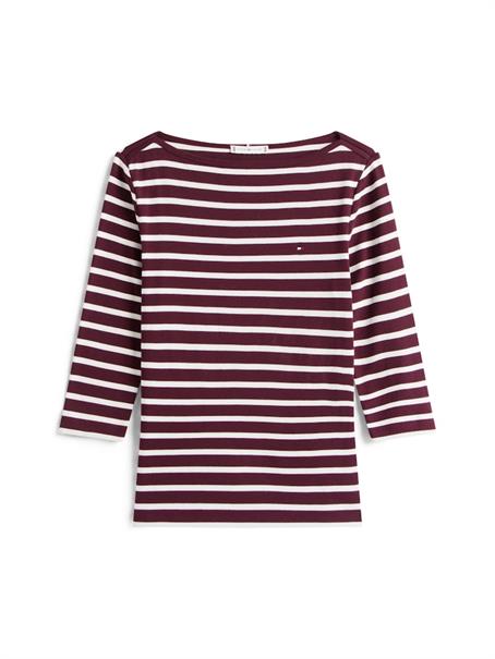 SLIM CODY BOAT-NK 3/4SLV deep burgundy- ecru stp