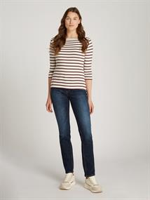 SLIM CODY BOAT-NK 3/4SLV fine stp calico- deep rouge