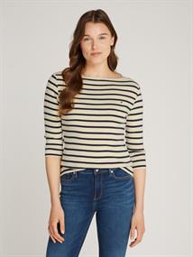 SLIM CODY BOAT-NK 3/4SLV fine stp country ivory- drk n navy