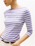 SLIM CODY BOAT-NK 3/4SLV purple- ecru stp