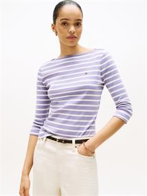 SLIM CODY BOAT-NK 3/4SLV purple- ecru stp