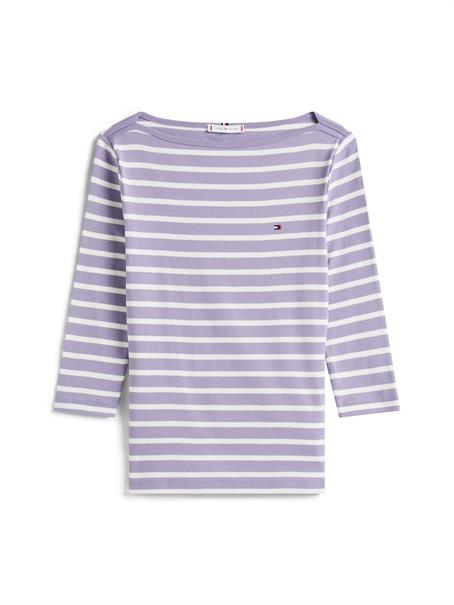 SLIM CODY BOAT-NK 3/4SLV purple- ecru stp