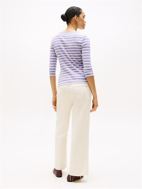 SLIM CODY BOAT-NK 3/4SLV purple- ecru stp