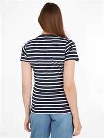 SLIM CODY RIB V-NECK SS breton stp desert sky- w white