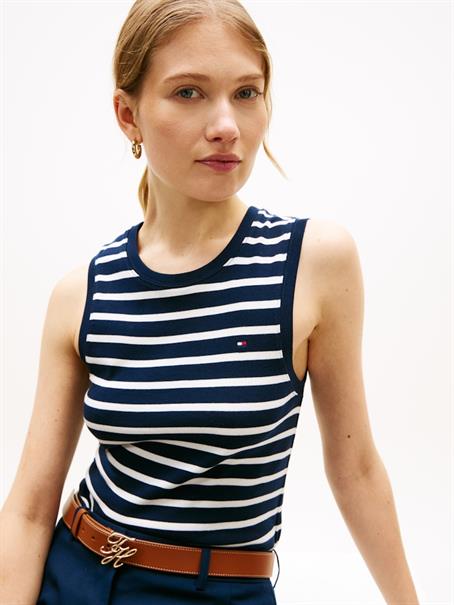 Slim Crew Neck Tank Top breton stripe dark night - ecru