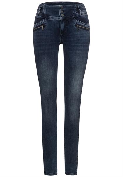 Slim Fit Denim in High Waist blue black random bleach