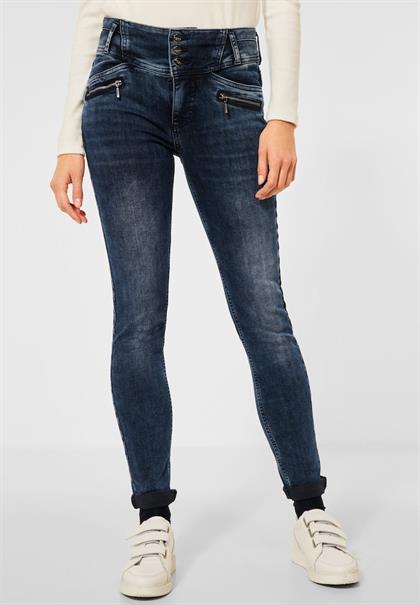 Slim Fit Denim in High Waist blue black random bleach