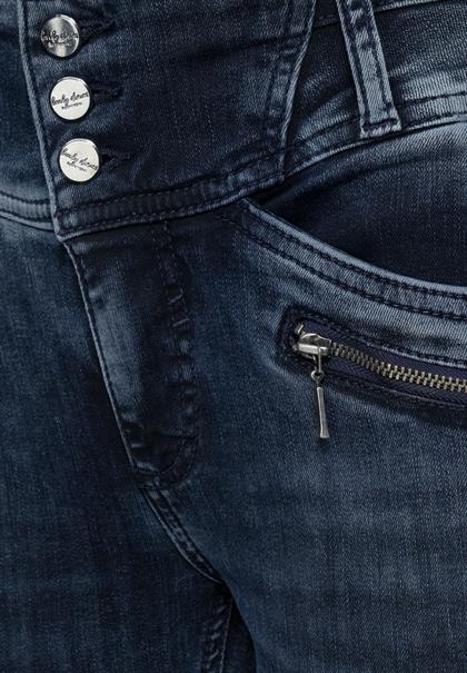 Slim Fit Denim in High Waist blue black random bleach