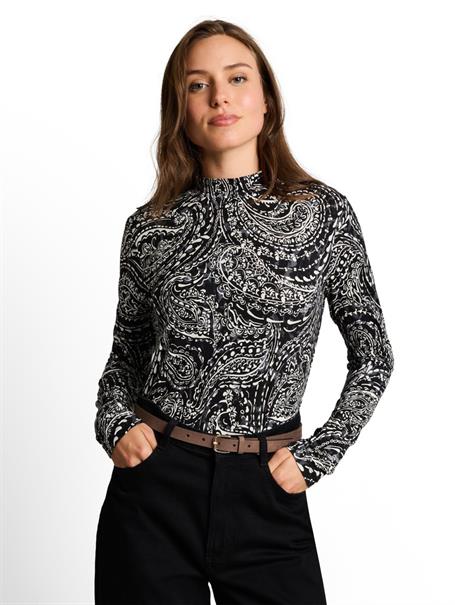 Slim Fit Langarmshirt mit Stehkragen black paisley