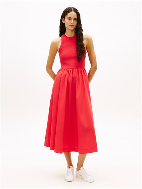 Slim Poplin Tank Top Maxi Dress red alert
