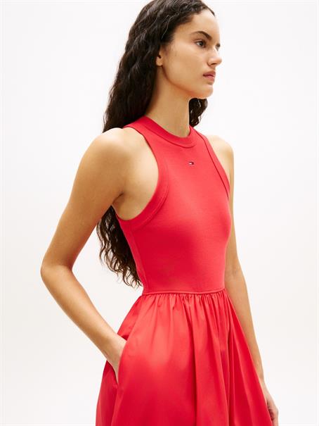 Slim Poplin Tank Top Maxi Dress red alert