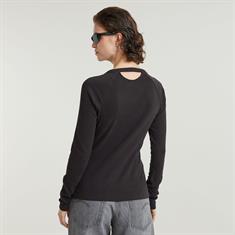 Slim rib keyhole r t l\s wmn dk black