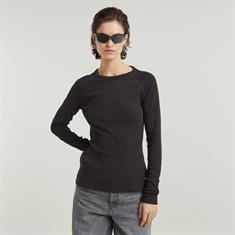 Slim rib keyhole r t l\s wmn dk black