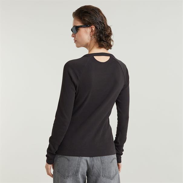 Slim rib keyhole r t l\s wmn dk black