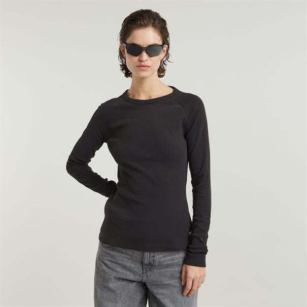 Slim rib keyhole r t l\s wmn dk black