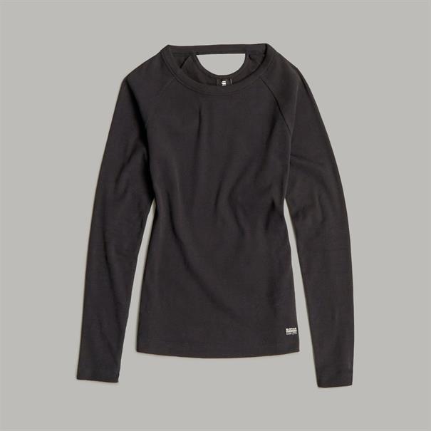Slim rib keyhole r t l\s wmn dk black