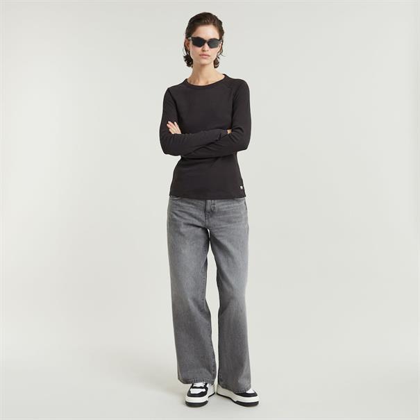 Slim rib keyhole r t l\s wmn dk black
