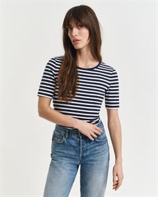 SLIM STRIPED 1X1 RIBBED SS T-SHIRT evening blue