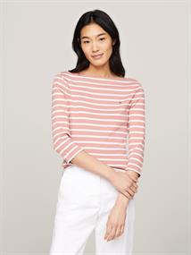 Slim Three-Quarter Sleeve Boat Neck T-Shirt breton stp- teaberry- ecru