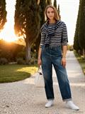 Slim Three-Quarter Sleeve Boat Neck T-Shirt nos breton desert sky- ecru