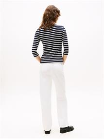 Slim Three-Quarter Sleeve Boat Neck T-Shirt nos breton desert sky- ecru
