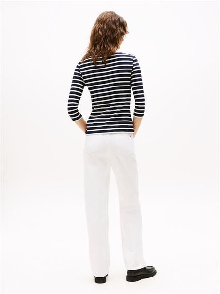 Slim Three-Quarter Sleeve Boat Neck T-Shirt nos breton desert sky- ecru