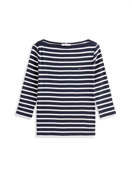 Slim Three-Quarter Sleeve Boat Neck T-Shirt nos breton desert sky- ecru