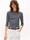 Slim Three-Quarter Sleeve Boat Neck T-Shirt nos breton desert sky- ecru